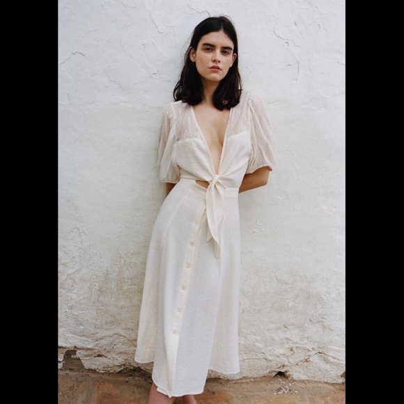 Sessun Dresses & Skirts - Sessun Meline Tie Front Midi Dress, Cream